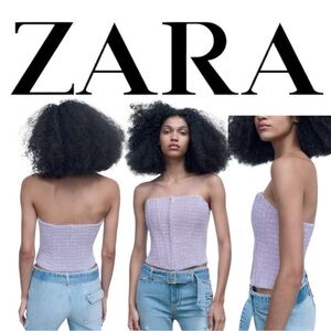 Zara Lilac Tweed Corset Top Strapless Bustier XL
